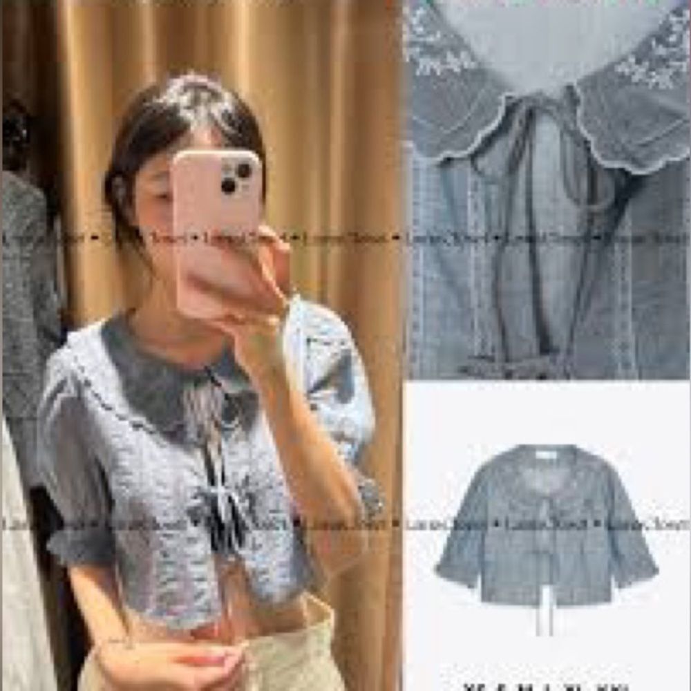 ZARA EMBROIDERED CROP SHIRT - Picture 5 of 9
